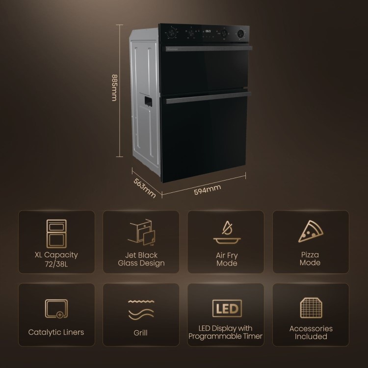 Hisense Hi6 BID914221CDBG Built-In Electric Double Oven - Black - Image 5