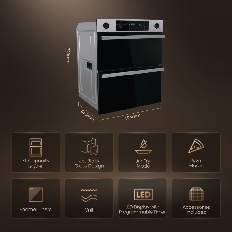 Hisense Hi6 BUD714221AX Built-Under Electric Double Oven - Stainless Steel - Image 6
