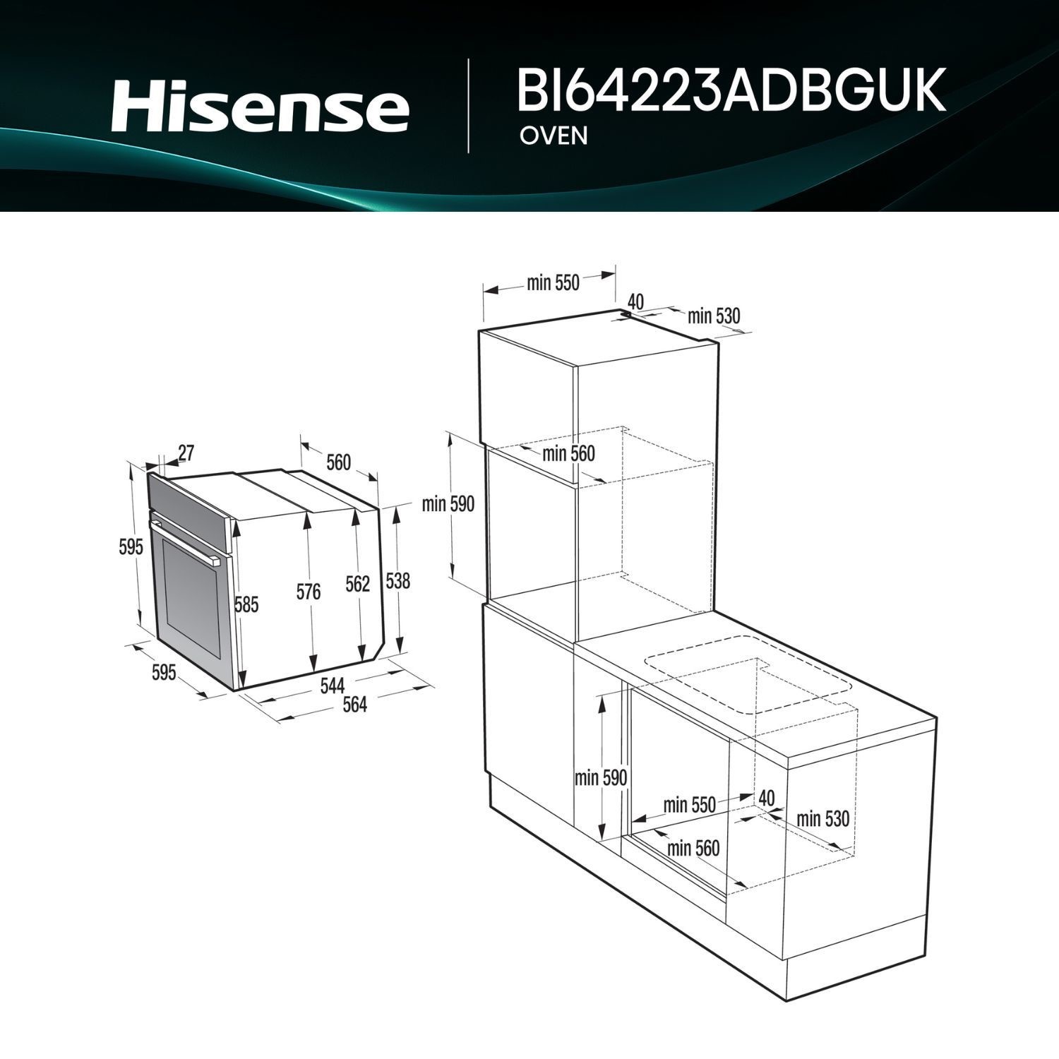 Hisense Hi4 BI64223ADBGUK BlackLine Electric Single Oven - Jet Black - Image 3