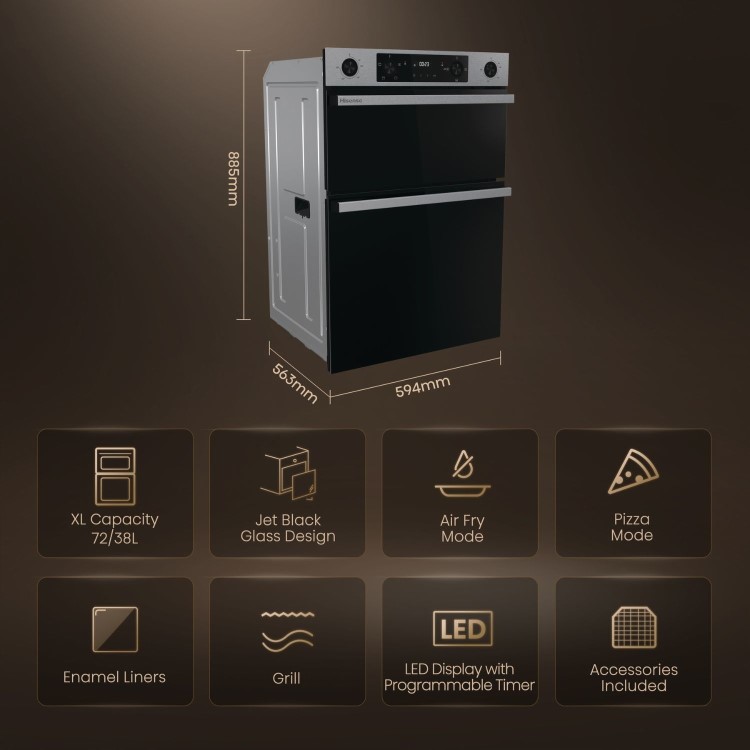 Hisense Hi6 BID914221AX Built-In Electric Double Oven - Stainless Steel - Image 3