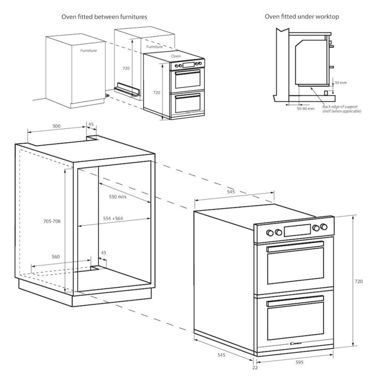 Candy FCI7D405X Built-Under Double Fan Oven - Stainless Steel - Image 3
