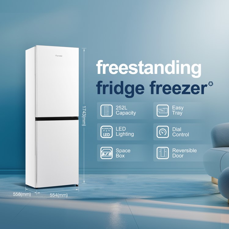 Fridgemaster 252 Litre 50/50 Freestanding Fridge Freezer - White - Image 2