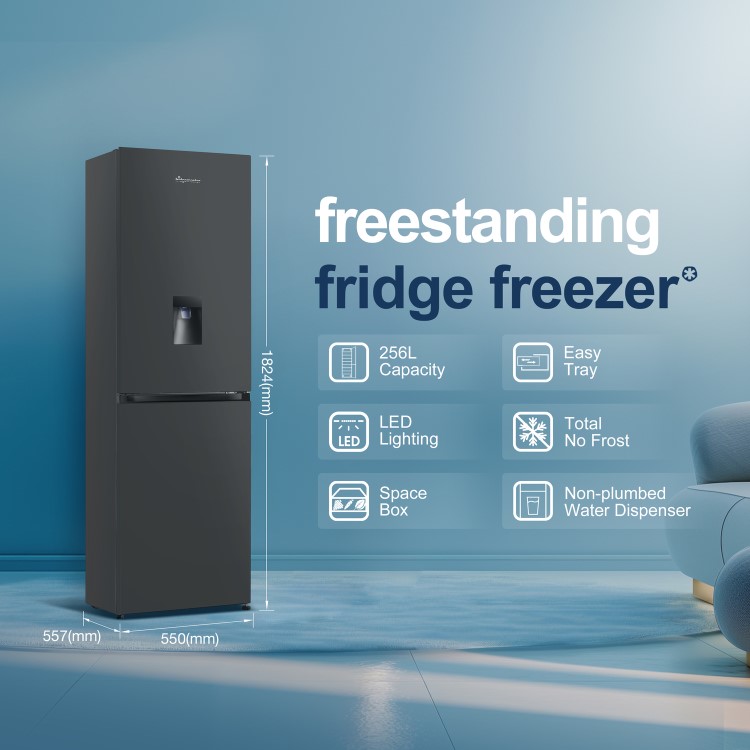 Fridgemaster 256 Litre 50/50 Freestanding Fridge Freezer - Black - Image 2