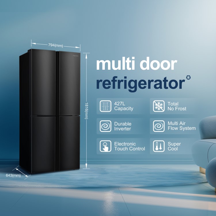 Fridgemaster 427 Litre Four Door American Fridge Freezer - Black - Image 2