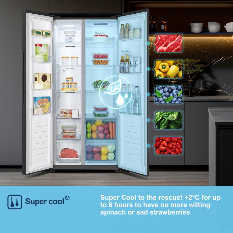 Fridgemaster 441 Litre Side-By-Side American Fridge Freezer - Black - Image 10