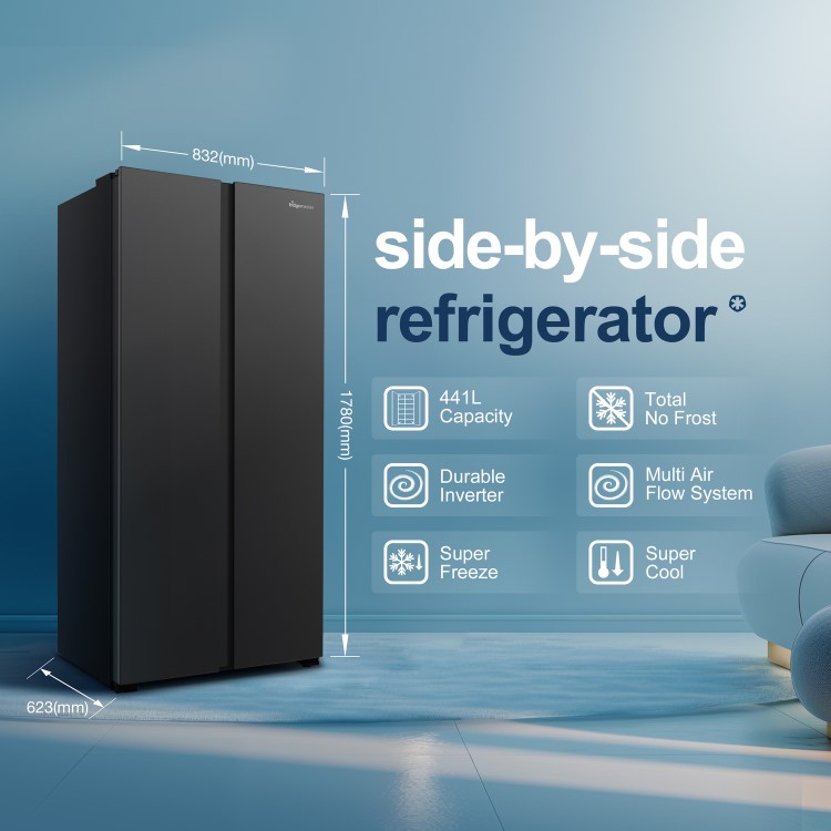 Fridgemaster 441 Litre Side-By-Side American Fridge Freezer - Black - Image 2
