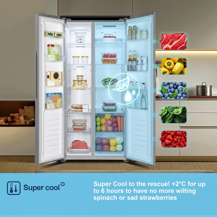Fridgemaster 441 Litre Side-By-Side American Fridge Freezer - Silver - Image 9