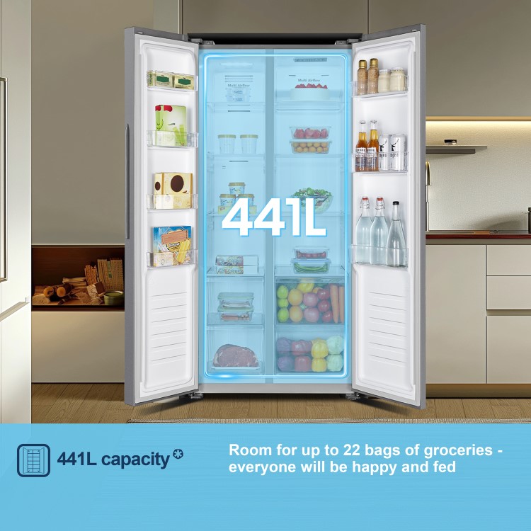 Fridgemaster 441 Litre Side-By-Side American Fridge Freezer - Silver - Image 4