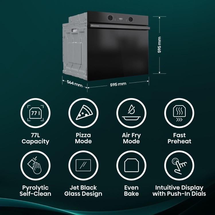 Hisense Hi2 BI626PBUPUK Electric Single Oven with Pyrolytic Cleaning - Black - Image 2