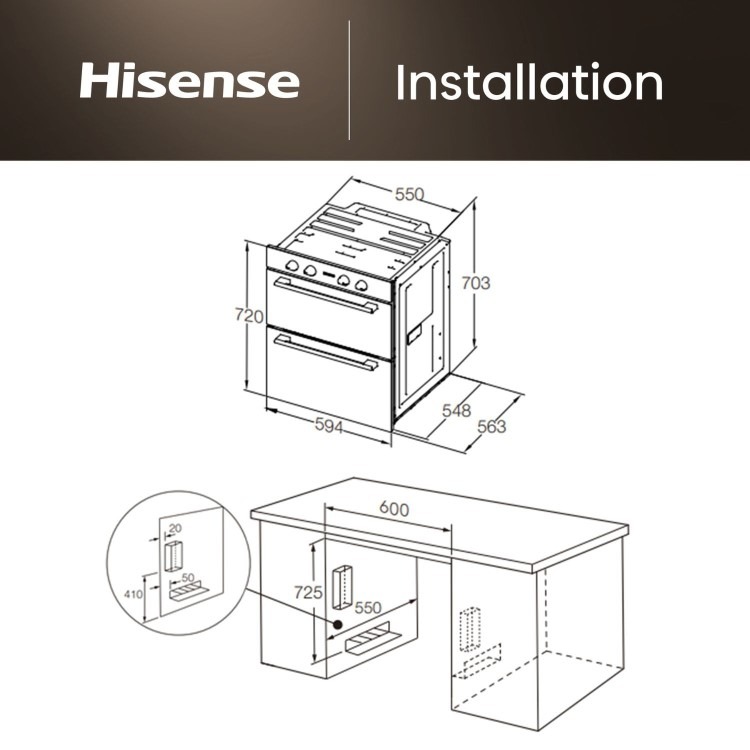 Hisense Hi6 BUD714221AX Built-Under Electric Double Oven - Stainless Steel - Image 7