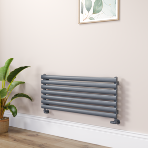 Sorrento Linea Dark Grey Anthracite Oval Designer Radiator 413x1000mm Single Panel 1696 BTU - Horizontal Bars