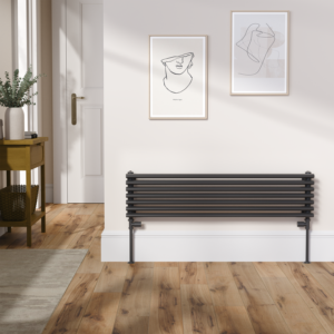 Ventura Linea Midnight Black Oval Unique Designer Radiator 245x1000mm Single Panel 1242 BTU - Horizontal Bars