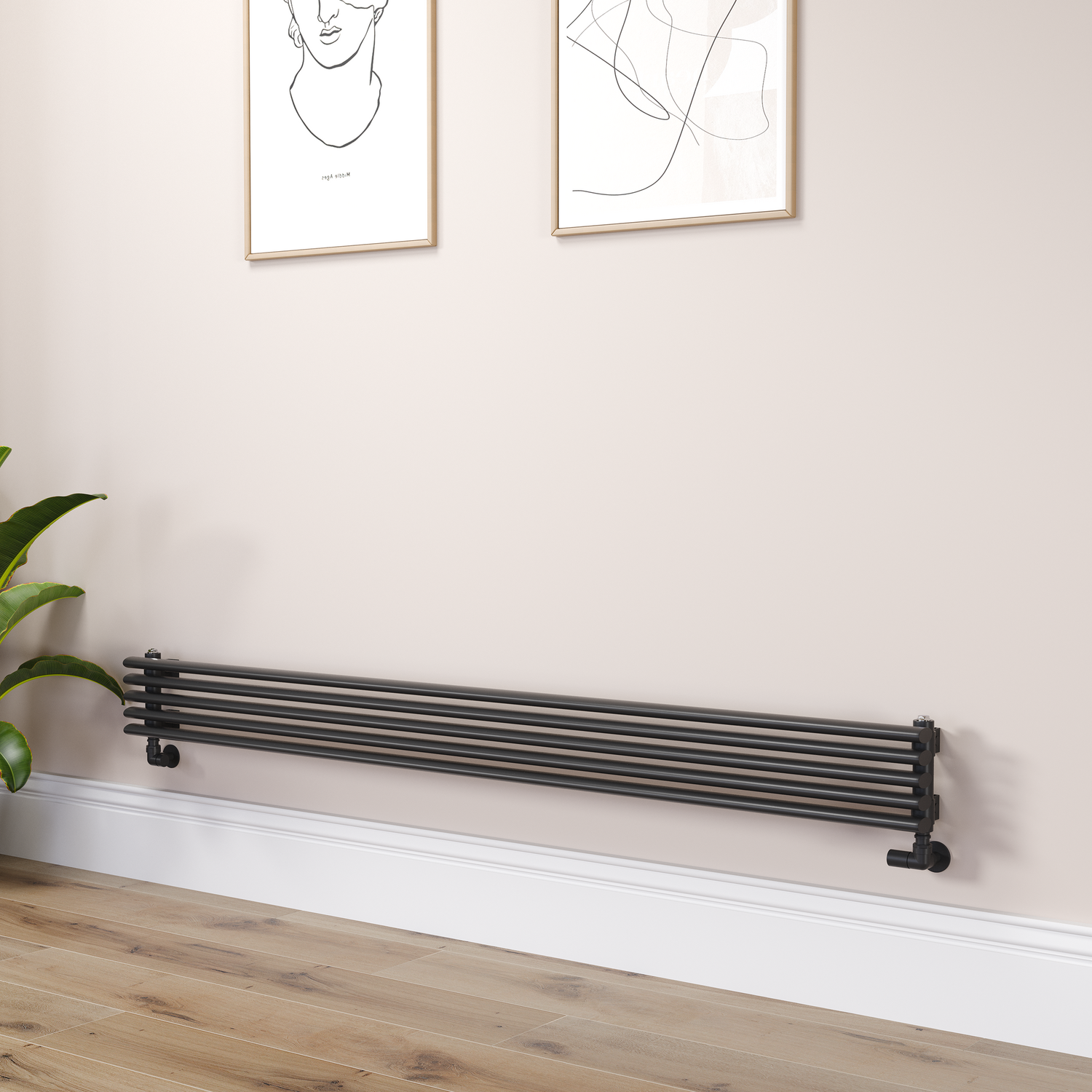 Ventura Linea Midnight Black Oval Unique Designer Radiator 175x1800mm Single Panel 1754 BTU - Horizontal Bars