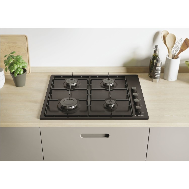 Candy 60cm 4 Burner Gas Hob with Pan Stand - Black - Image 3