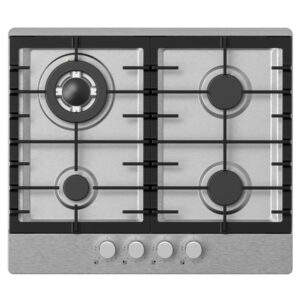 electriQ 60cm 4 Burner Gas Hob with Cast Iron Pan Supports - Stainless Steel