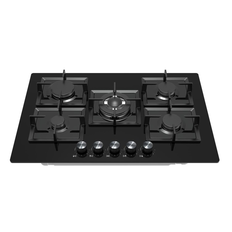 electriQ 75cm 5 Burner Gas on Glass Hob - Black - Image 2