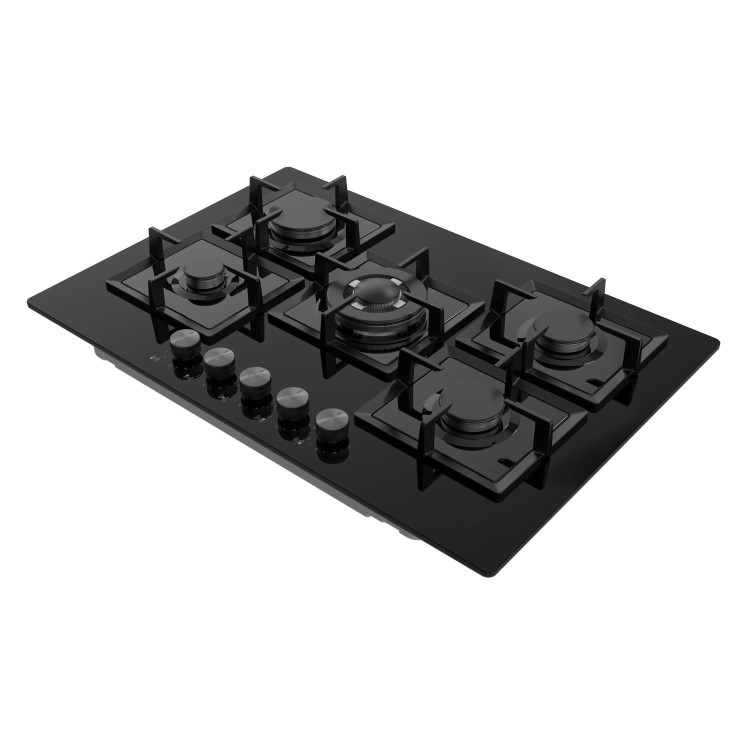 electriQ 75cm 5 Burner Gas on Glass Hob - Black - Image 3