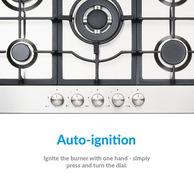 electriQ 75cm 5 Burner Gas Hob - Stainless Steel - Image 3