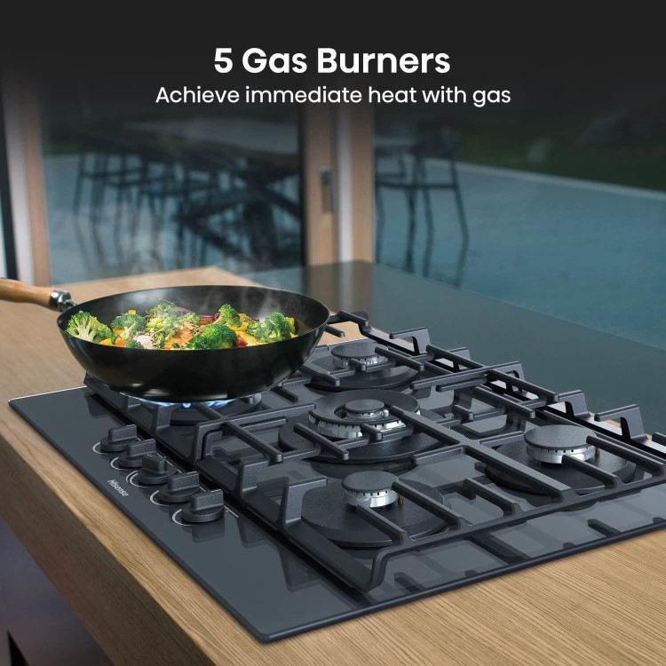 Hisense 75cm Gas on Glass 5 Burner Gas Hob - Black - Image 4