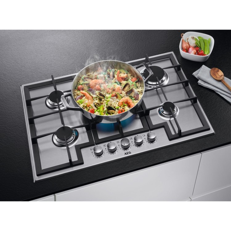 AEG 3000 Series 75cm 5 Burner Gas Hob with Wok Burner - Stainless Steel - Image 2