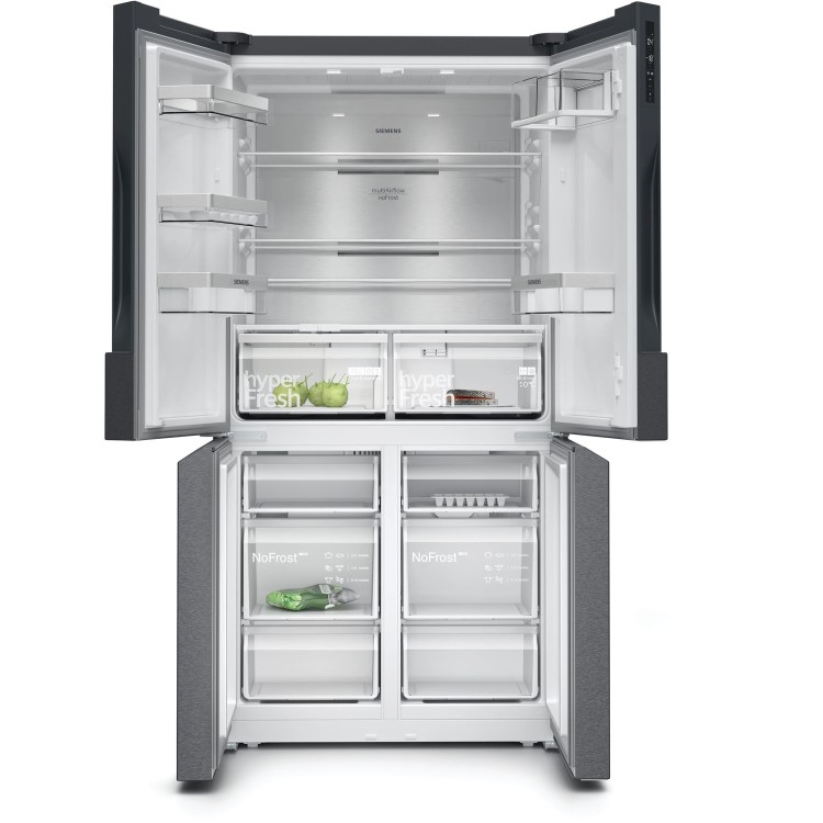 Siemens iQ500 605 Litre Four Door American Fridge Freezer - Anti-Fingerprint Black Steel - Image 3