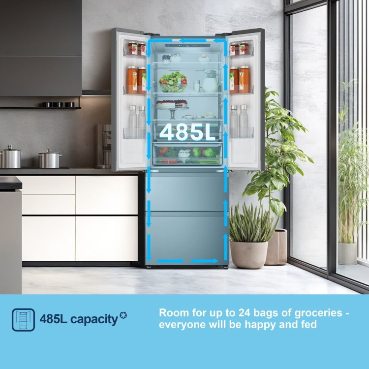 Fridgemaster 485 Litre French Style American Fridge Freezer - Silver - Image 5