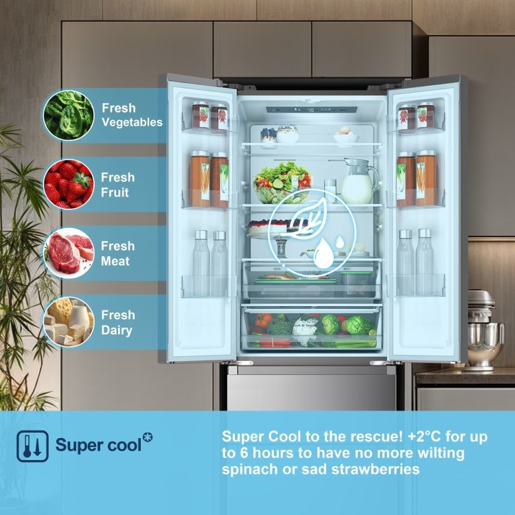 Fridgemaster 485 Litre French Style American Fridge Freezer - Silver - Image 6