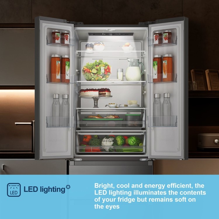 Fridgemaster 485 Litre French Style American Fridge Freezer - Silver - Image 9