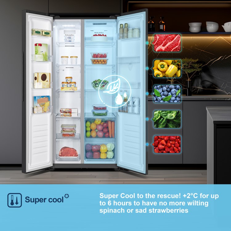 Fridgemaster 439 Litre Side-by-Side American Fridge Freezer - Black - Image 8