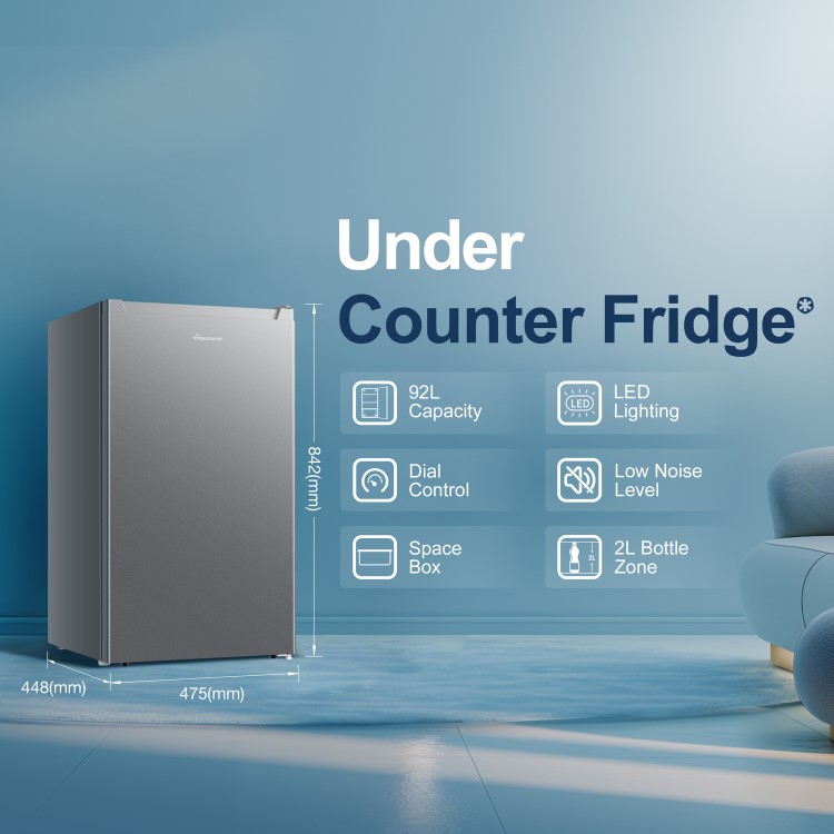 Fridgemaster 92 Litre Freestanding Under Counter Fridge - Silver - Image 2