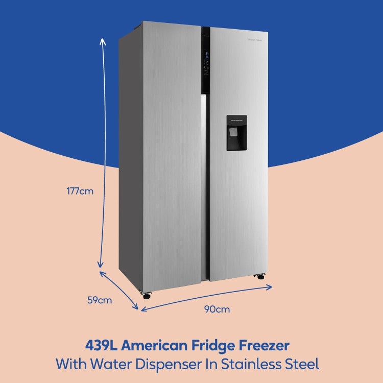 Russell Hobbs 439 Litre Side-By-Side American Fridge Freezer - Stainless Steel - Image 3