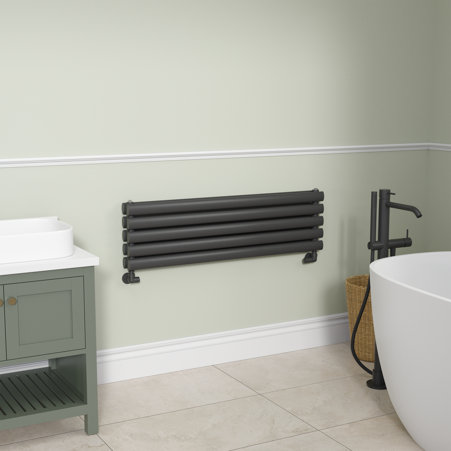 Sorrento Linea Midnight Black Oval Designer Radiator 295x1000mm Double Panel 1846 BTU - Horizontal Bars - Image 5