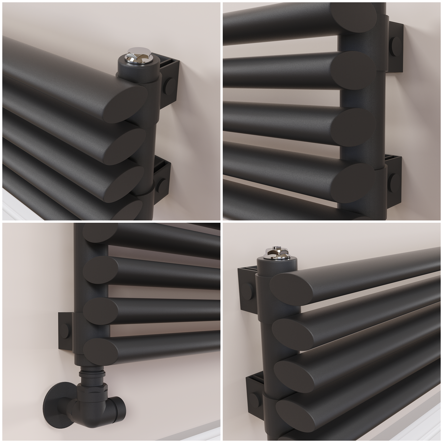 Ventura Linea Midnight Black Oval Unique Designer Radiator 175x1800mm Single Panel 1754 BTU - Horizontal Bars - Image 2