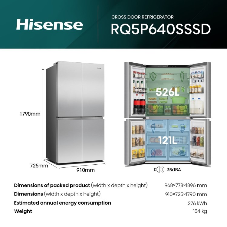 Hisense PureFlex 640 Litre Four Door American Fridge Freezer - Silver - Image 2