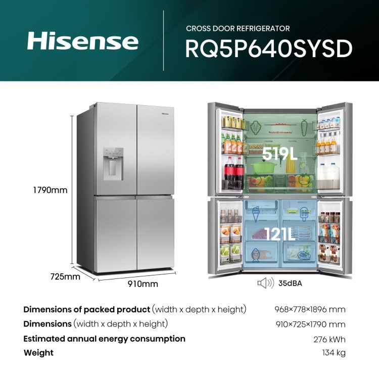 Hisense PureFlex 640 Litre Four Door American Fridge Freezer - Stainless Steel - Image 3