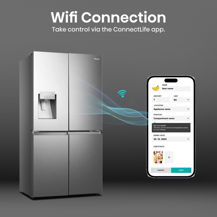 Hisense 584 Litre 4 Door American Fridge Freezer Non Plumbed Water Dispenser - Grey - Image 12