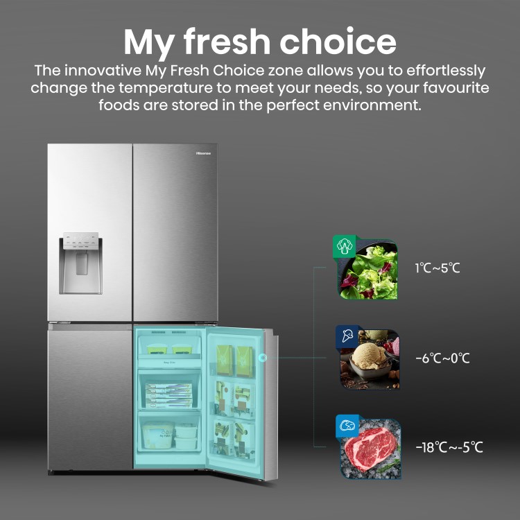 Hisense 584 Litre 4 Door American Fridge Freezer Non Plumbed Water Dispenser - Grey - Image 5