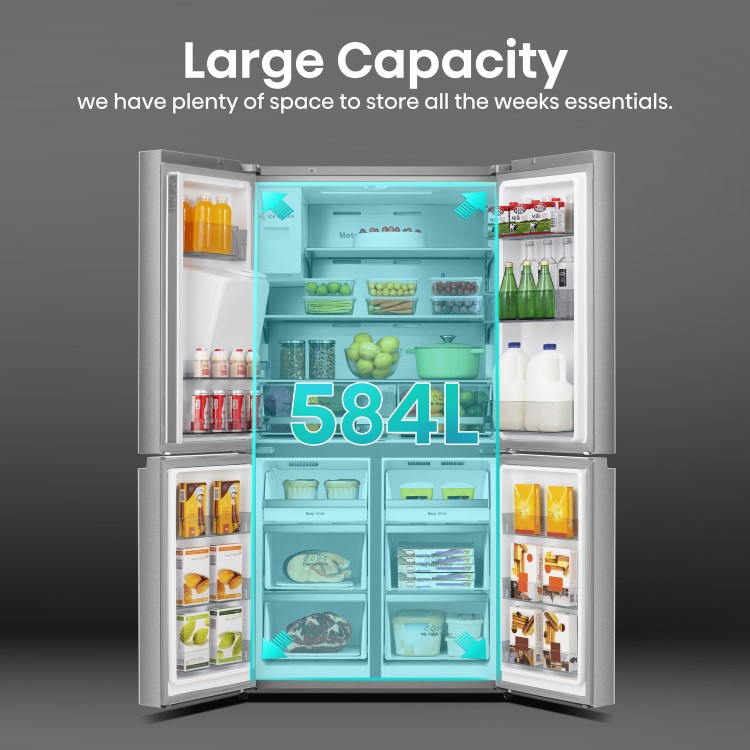 Hisense 584 Litre 4 Door American Fridge Freezer Non Plumbed Water Dispenser - Grey - Image 6