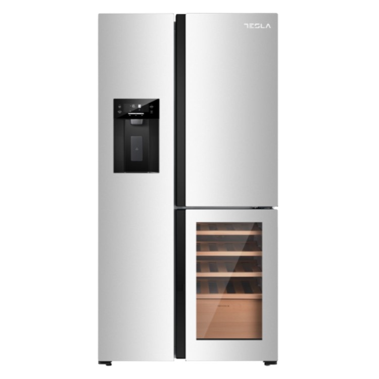 Tesla 529 Litres French Style American Fridge Freezer - Inox