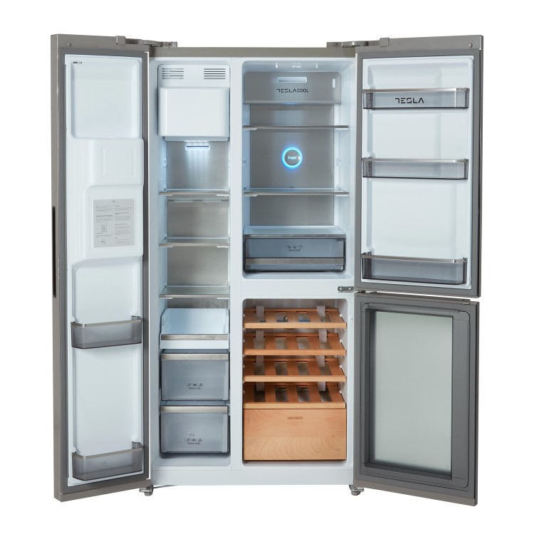 Tesla 529 Litres French Style American Fridge Freezer - Inox - Image 3