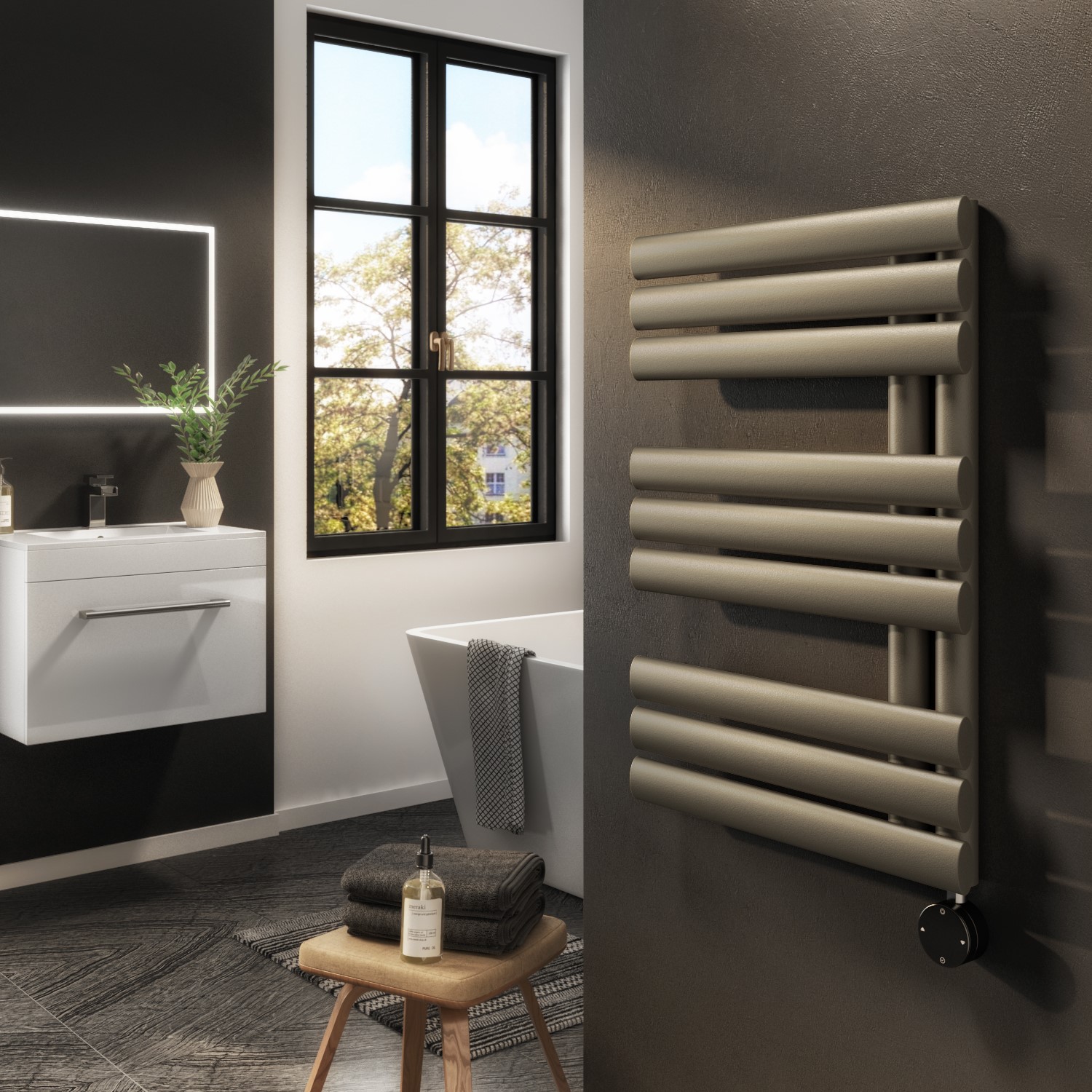 Antique Brass Smart Electric Towel Radiator with Wi-Fi Thermostat - 600W - H650xW450mm - Bathroom Safe