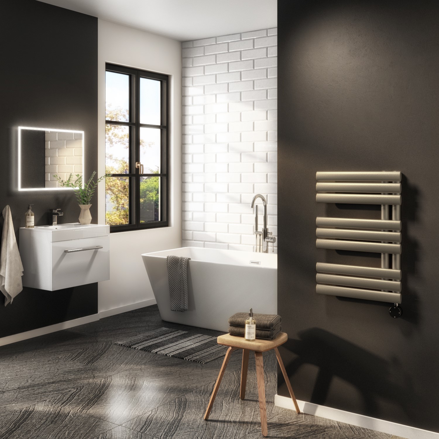 Antique Brass Smart Electric Towel Radiator with Wi-Fi Thermostat - 600W - H650xW450mm - Bathroom Safe - Image 3