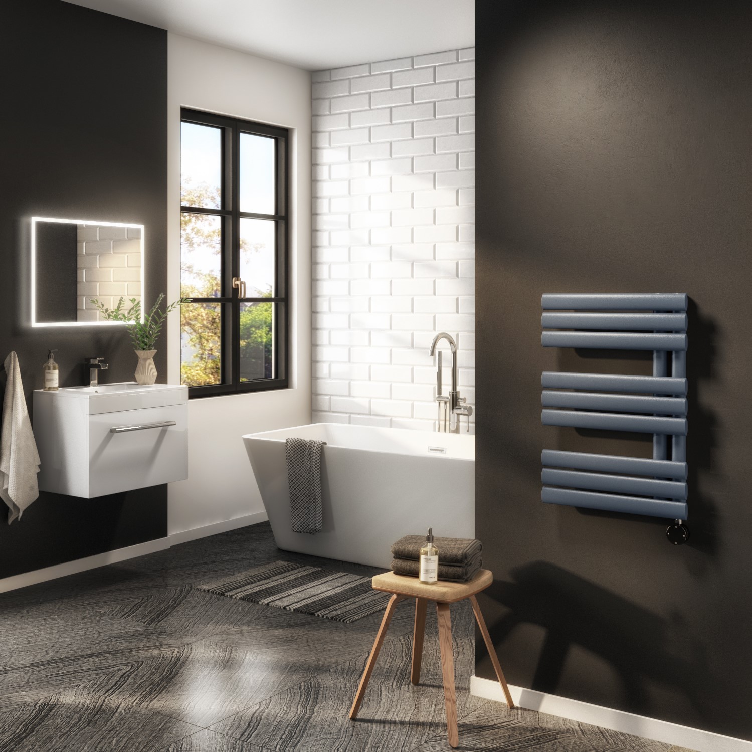 Anthracite Smart Electric Towel Radiator with Wi-Fi Thermostat - 600W - H650xW450mm - Bathroom Safe - Image 3