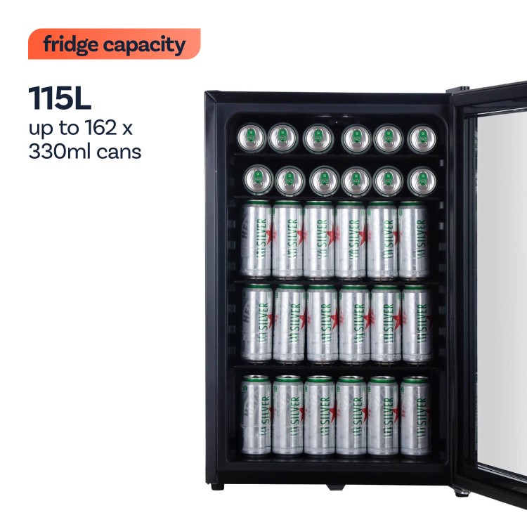 electriQ 115 Litre Drinks Fridge - Black with Stainless Steel Trim - Image 3
