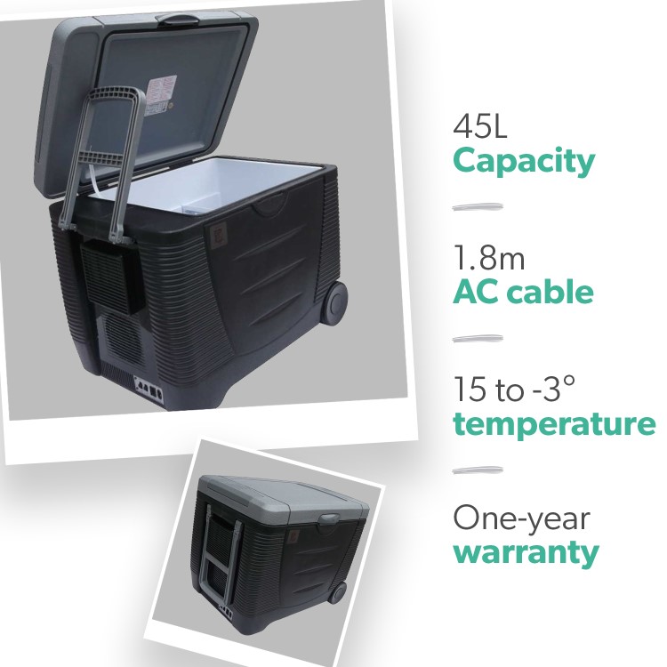 electriQ 45 Litre Portable Electric Coolbox with Wheels - Black - Image 5