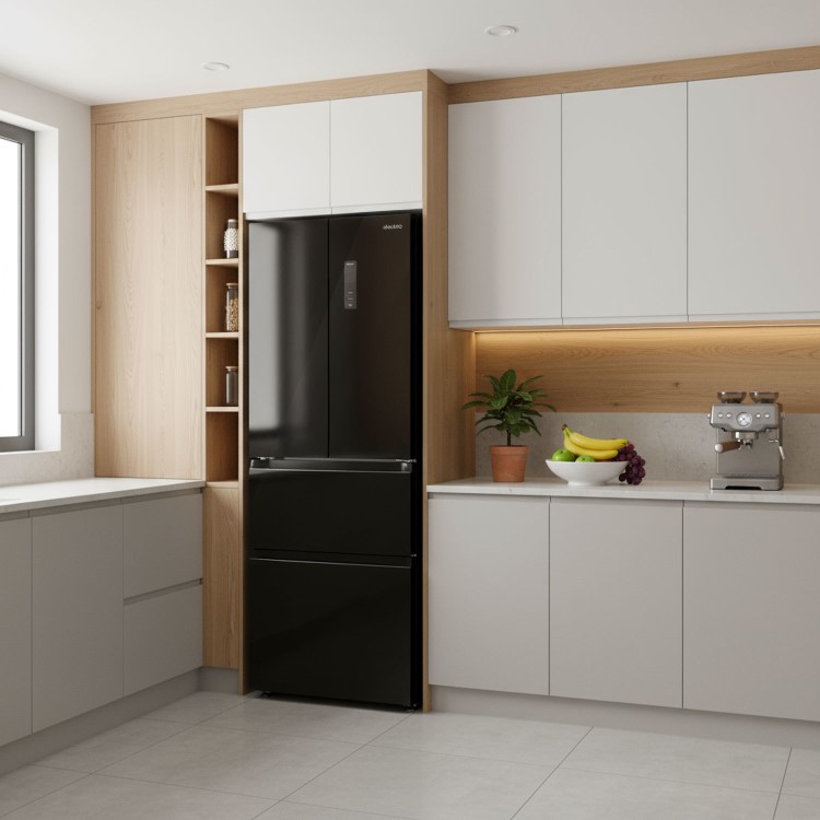 electriQ 320 Litre French Style American Fridge Freezer - Black Glass - Image 2