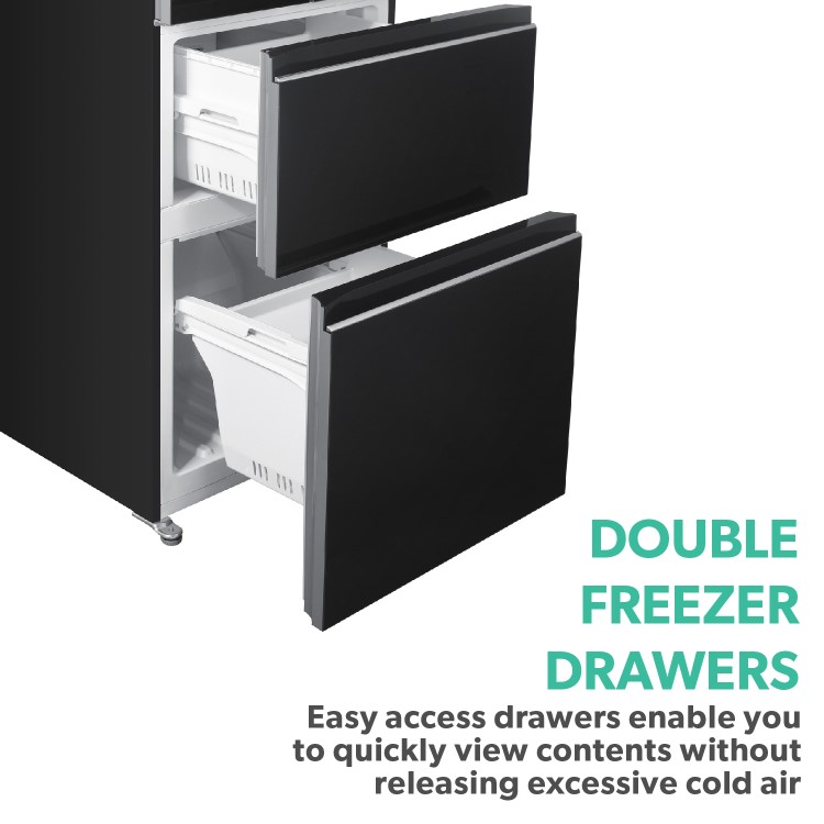 electriQ 320 Litre French Style American Fridge Freezer - Black Glass - Image 7