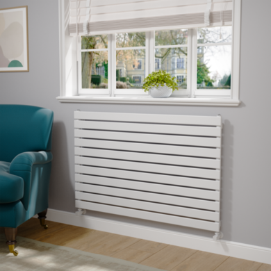 Riace Linea White Flat Designer Radiator 770x1200mm Single Panel 3519 BTU - Horizontal Bars - Image 5