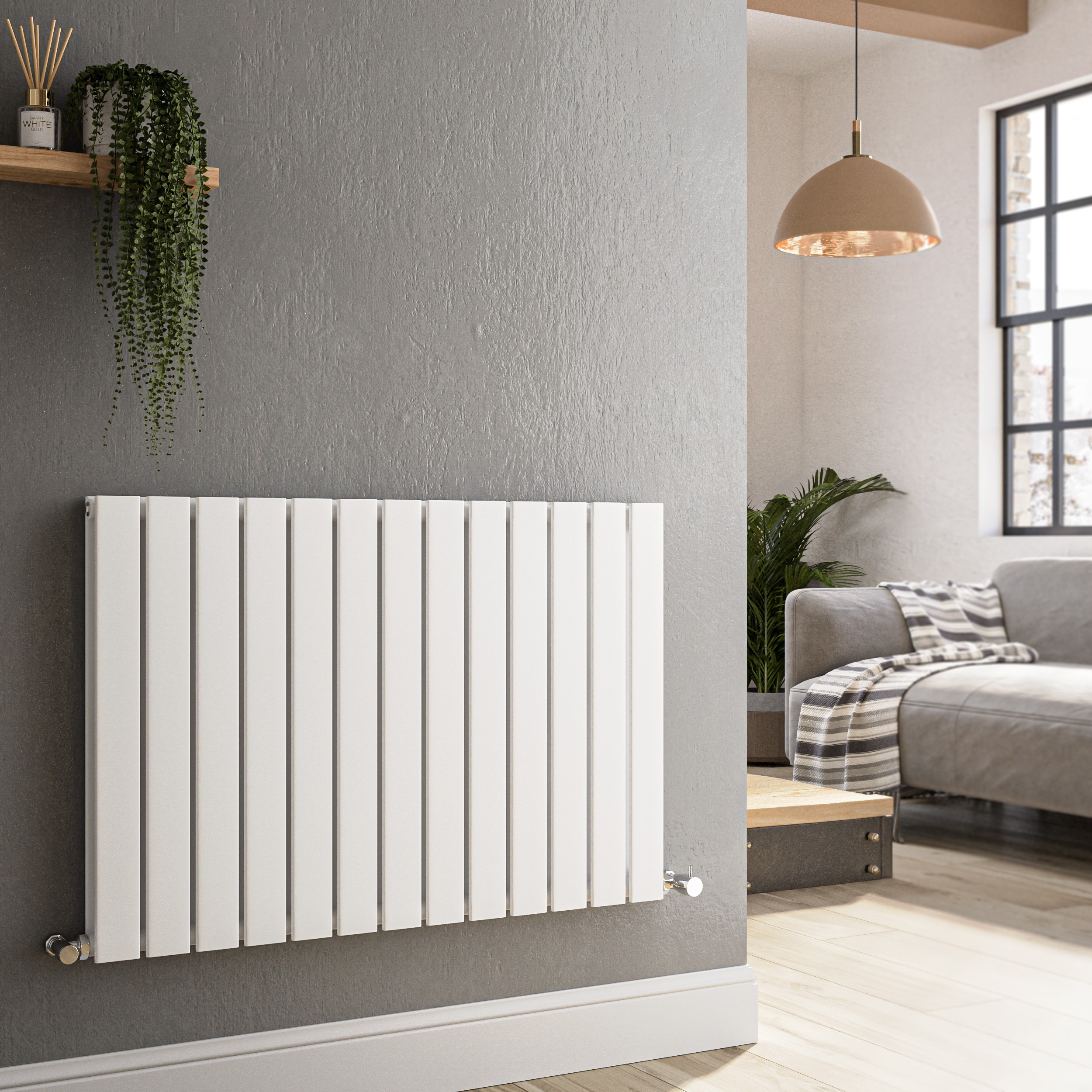 Riace White Horizontal Flat Designer Radiator 600x884mm Double Panel 3342 BTU - Image 5