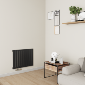Eco Eleganza Midnight Black Horizontal Flat Aluminium Middle Connection Radiator 600x750mm Single Panel 2302 BTU